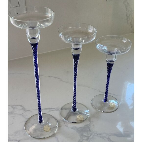 Crystal Candle Holder Set of 3, Blue Stem Candle Holders, Table Centerpiece - Picture 11 of 11